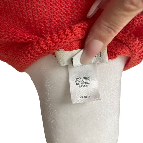 J.Jill Small Cardigan Sweater Linen Cotton Red Orange Open Front Pockets - Picture 3 of 12